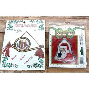 Counted Cross Stitch Christmas Ornament Kit Set - Santa & Noel Designs